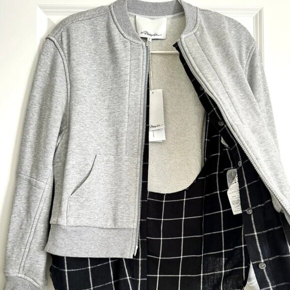 NWT Phillip Lim French Terry Double Layer Bomber Jacket in Gray Melange Size S - Picture 7 of 11